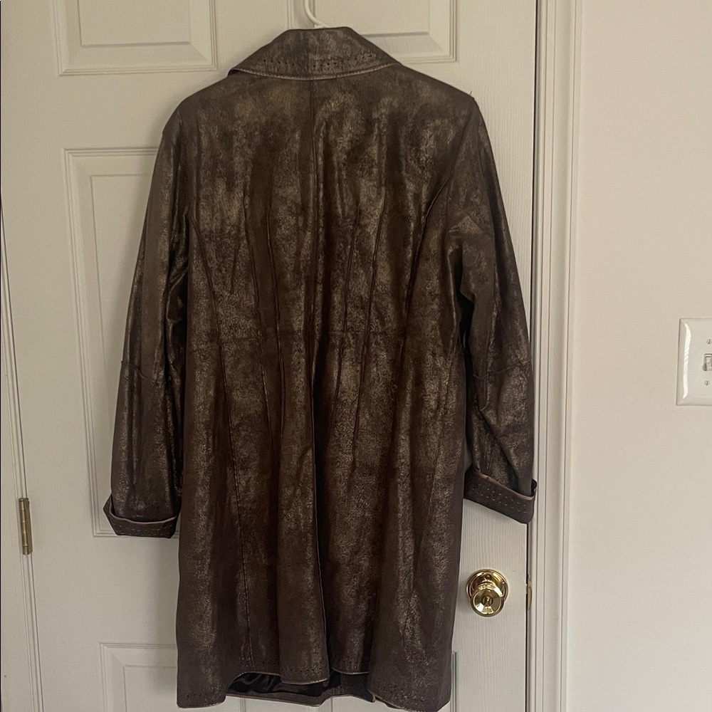 Pamela McCoy Leather Bronze Trench Coat - Picture 6 of 13